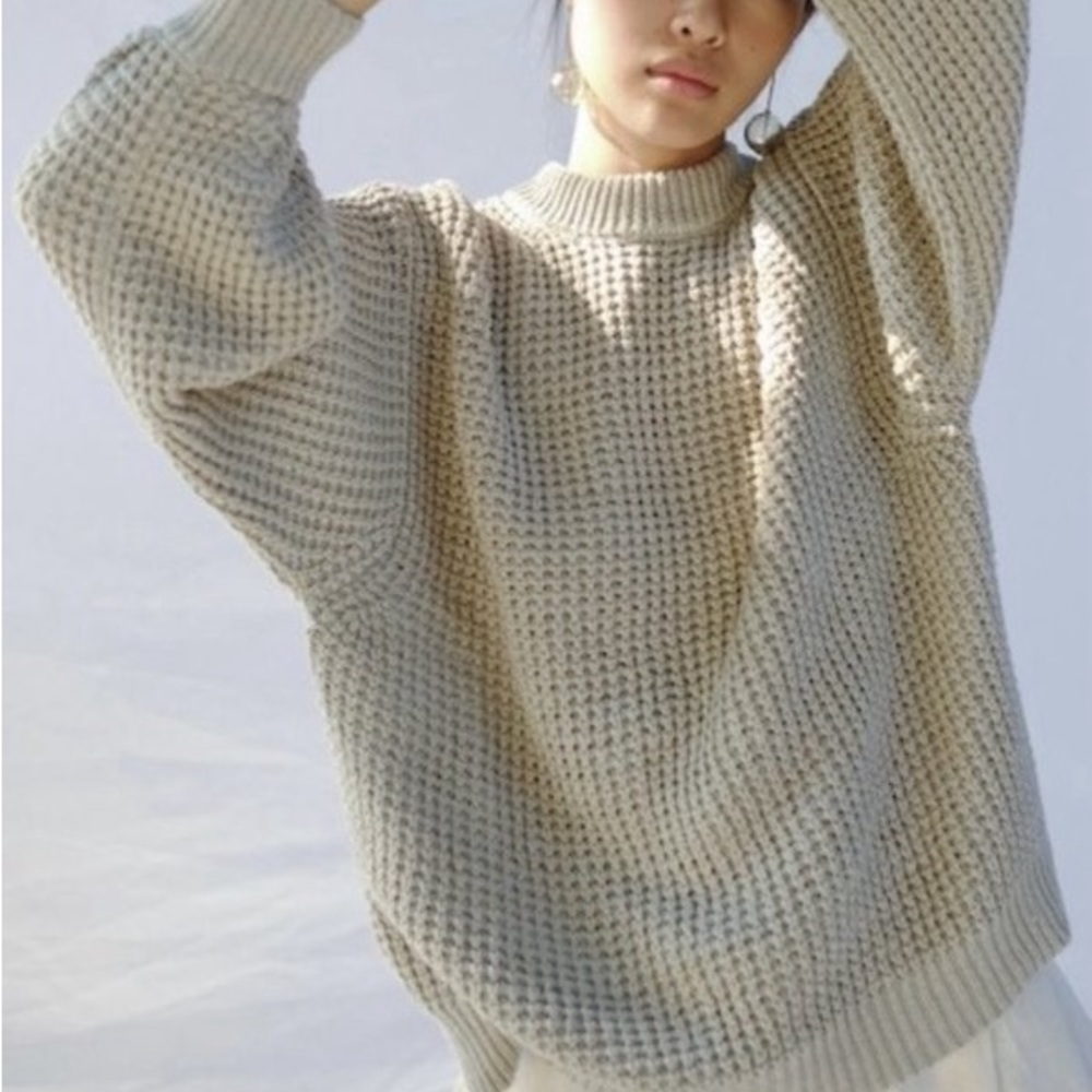 Micaela Greg Waffle Sweater in Aloe Sz M